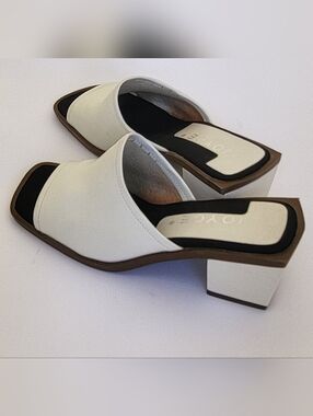 White Block Heel Slide Mules - Contemporary Women's Slides